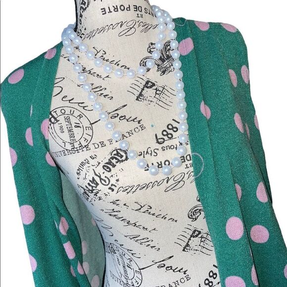 LuLaRoe Small Joy Vest • Forest Green With Rose Polka Dots • Long Sweater Vest - Picture 9 of 12